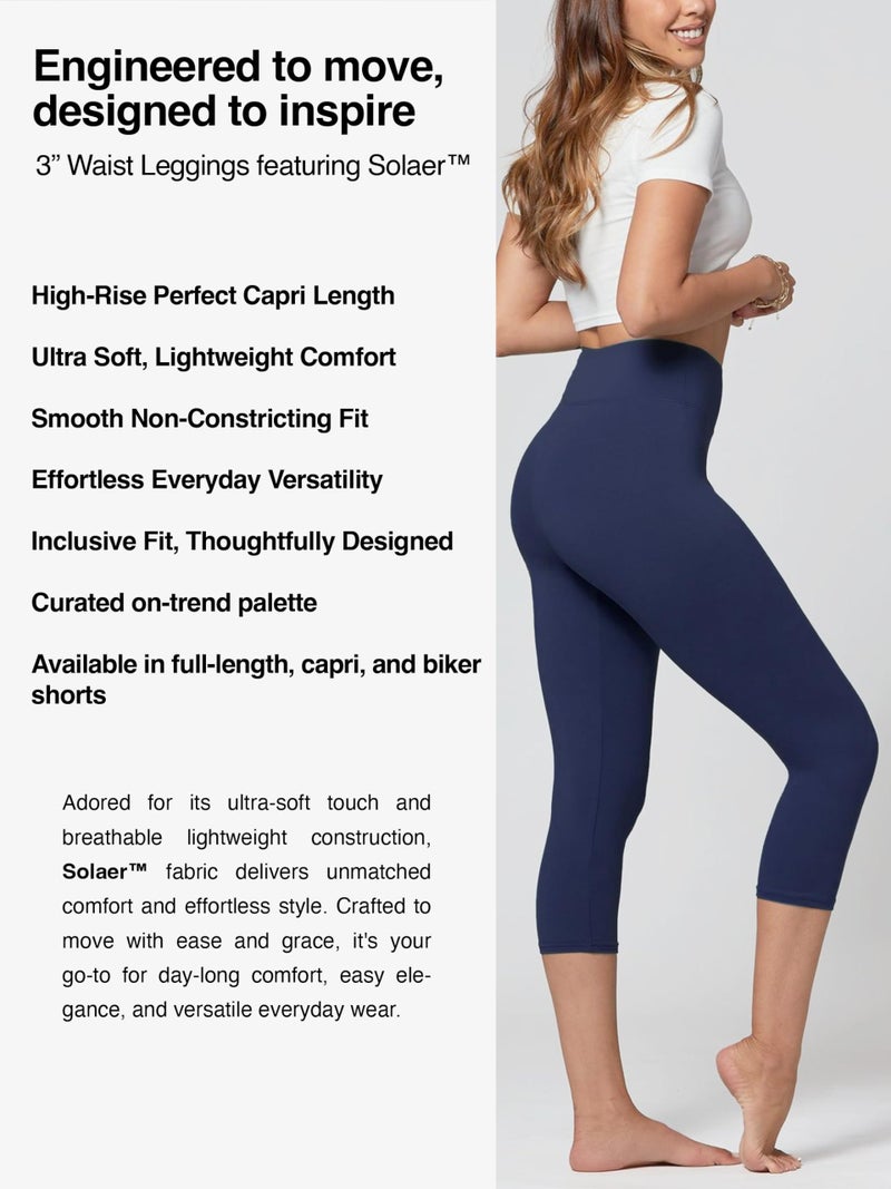Conceited Capri Leggings for Women - High Waisted - Soft - Casual - Navy Blue - Small - Medium - Image 2